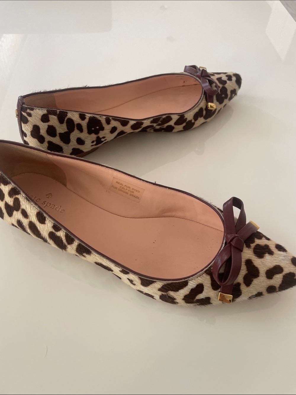 kate spade Leopard Print Pointed Toe Flats with Brown Bow Accents - Picture 3 of 7